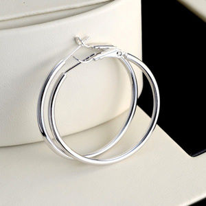 18K White Gold Filled 35mm Smooth Hoop Earrings 1.37" Women's Classic Party Gift